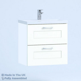 500mm Mid Edge 2 Drawer Wall Hung Bathroom Vanity Basin Unit (Fully Assembled) - Oxford Matt White