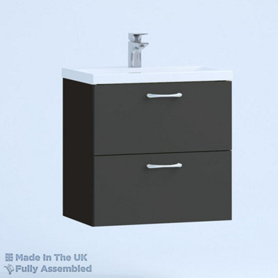 500mm Mid Edge 2 Drawer Wall Hung Bathroom Vanity Basin Unit (Fully Assembled) - Vivo Gloss Anthracite Price Comparisons | Compare The Build