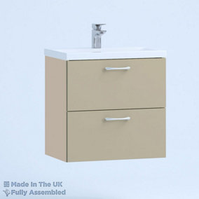 500mm Mid Edge 2 Drawer Wall Hung Bathroom Vanity Basin Unit (Fully Assembled) - Vivo Gloss Cashmere