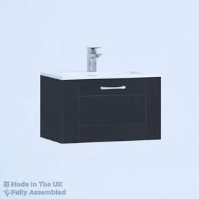 500mm Minimalist 1 Drawer Wall Hung Bathroom Vanity Basin Unit (Fully Assembled) - Cambridge Solid Wood Indigo