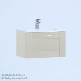 500mm Minimalist 1 Drawer Wall Hung Bathroom Vanity Basin Unit (Fully Assembled) - Cambridge Solid Wood Light Grey