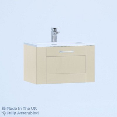 500mm Minimalist 1 Drawer Wall Hung Bathroom Vanity Basin Unit (Fully Assembled) - Cambridge Solid Wood Mussel