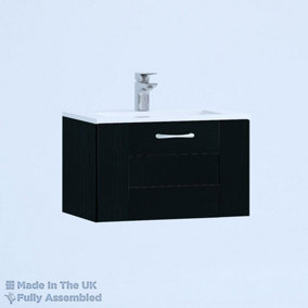 500mm Minimalist 1 Drawer Wall Hung Bathroom Vanity Basin Unit (Fully Assembled) - Cartmel Woodgrain Anthracite