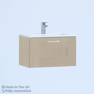 500mm Minimalist 1 Drawer Wall Hung Bathroom Vanity Basin Unit (Fully Assembled) - Cartmel Woodgrain Cashmere Price Comparisons | Compare The Build