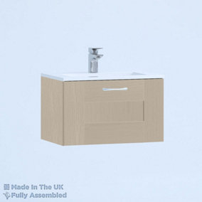 500mm Minimalist 1 Drawer Wall Hung Bathroom Vanity Basin Unit (Fully Assembled) - Cartmel Woodgrain Cashmere