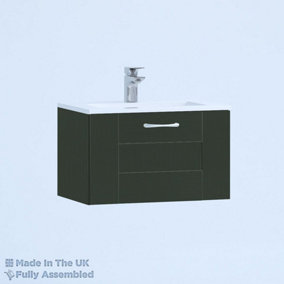 500mm Minimalist 1 Drawer Wall Hung Bathroom Vanity Basin Unit (Fully Assembled) - Cartmel Woodgrain Fir Green