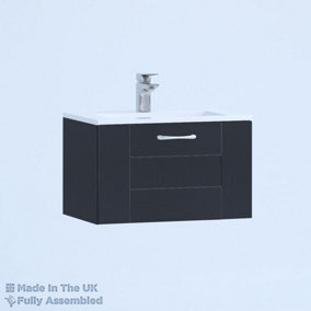 500mm Minimalist 1 Drawer Wall Hung Bathroom Vanity Basin Unit (Fully Assembled) - Cartmel Woodgrain Indigo