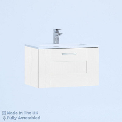 500mm Minimalist 1 Drawer Wall Hung Bathroom Vanity Basin Unit (Fully Assembled) - Cartmel Woodgrain White