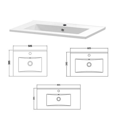 500mm Minimalist 1 Drawer Wall Hung Bathroom Vanity Basin Unit (Fully Assembled) - Lucente Gloss White