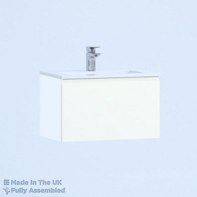 500mm Minimalist 1 Drawer Wall Hung Bathroom Vanity Basin Unit (Fully Assembled) - Lucente Matt White