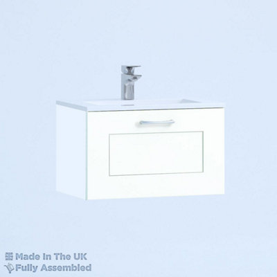 500mm Minimalist 1 Drawer Wall Hung Bathroom Vanity Basin Unit (Fully Assembled) - Oxford Matt White