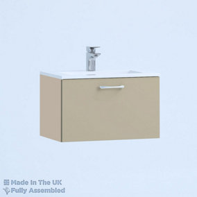 500mm Minimalist 1 Drawer Wall Hung Bathroom Vanity Basin Unit (Fully Assembled) - Vivo Gloss Cashmere