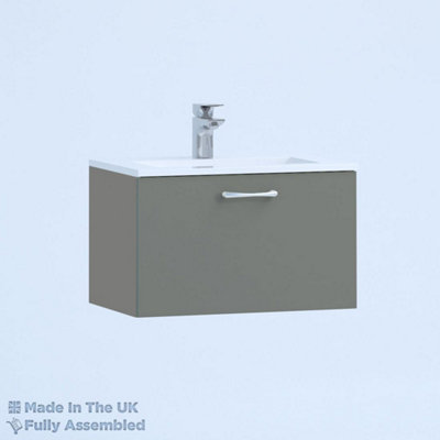 500mm Minimalist 1 Drawer Wall Hung Bathroom Vanity Basin Unit (Fully Assembled) - Vivo Gloss Dust Grey