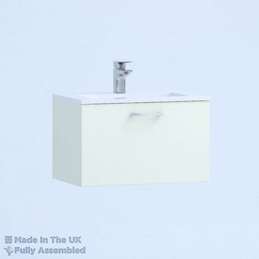 500mm Minimalist 1 Drawer Wall Hung Bathroom Vanity Basin Unit (Fully Assembled) - Vivo Gloss Ivory