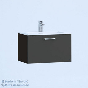 500mm Minimalist 1 Drawer Wall Hung Bathroom Vanity Basin Unit (Fully Assembled) - Vivo Matt Anthracite