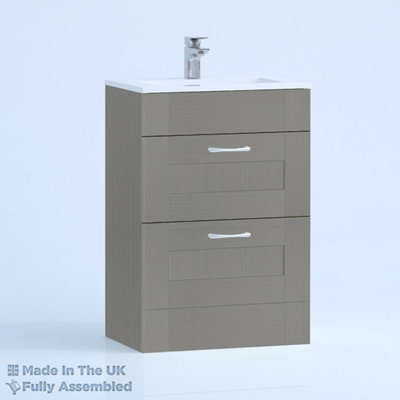 500mm Minimalist 2 Drawer Floor Standing Bathroom Vanity Basin Unit (Fully Assembled) - Cambridge Solid Wood Dust Grey Price Comparisons | Compare The Build
