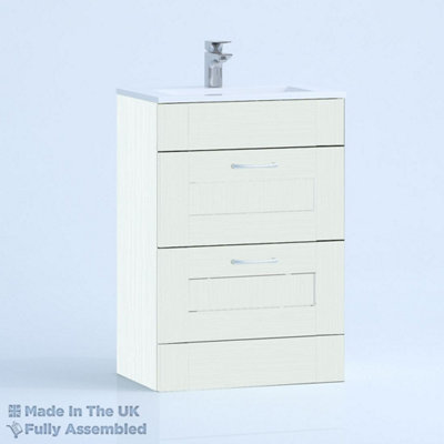 500mm Minimalist 2 Drawer Floor Standing Bathroom Vanity Basin Unit (Fully Assembled) - Cambridge Solid Wood Ivory Price Comparisons | Compare The Build