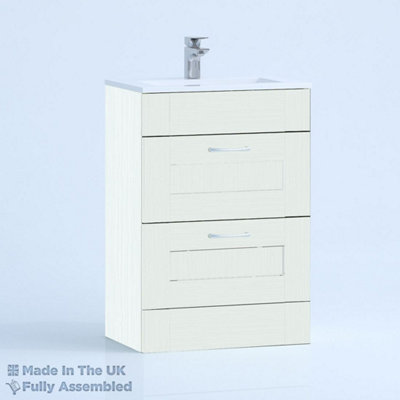 500mm Minimalist 2 Drawer Floor Standing Bathroom Vanity Basin Unit (Fully Assembled) - Cambridge Solid Wood Ivory