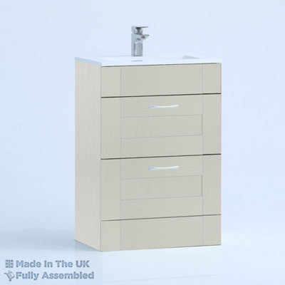 500mm Minimalist 2 Drawer Floor Standing Bathroom Vanity Basin Unit (Fully Assembled) - Cambridge Solid Wood Light Grey Price Comparisons | Compare The Build