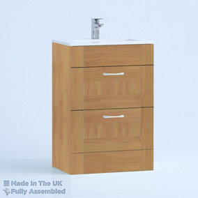 500mm Minimalist 2 Drawer Floor Standing Bathroom Vanity Basin Unit (Fully Assembled) - Cambridge Solid Wood Natural Oak