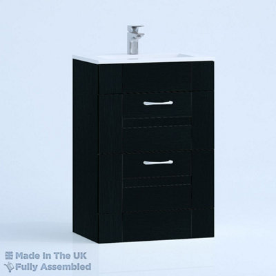 500mm Minimalist 2 Drawer Floor Standing Bathroom Vanity Basin Unit (Fully Assembled) - Cartmel Woodgrain Anthracite Price Comparisons | Compare The Build