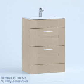 500mm Minimalist 2 Drawer Floor Standing Bathroom Vanity Basin Unit (Fully Assembled) - Cartmel Woodgrain Cashmere
