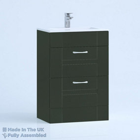 500mm Minimalist 2 Drawer Floor Standing Bathroom Vanity Basin Unit (Fully Assembled) - Cartmel Woodgrain Fir Green