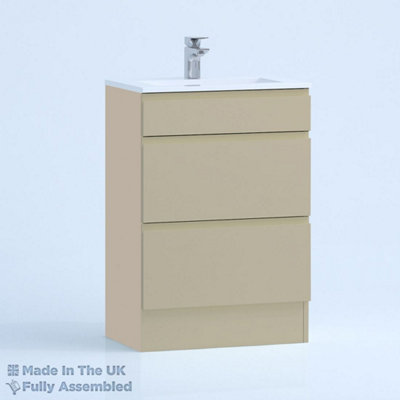 500mm Minimalist 2 Drawer Floor Standing Bathroom Vanity Basin Unit (Fully Assembled) - Lucente Matt Cashmere