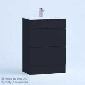 500mm Minimalist 2 Drawer Floor Standing Bathroom Vanity Basin Unit (Fully Assembled) - Lucente Matt Indigo