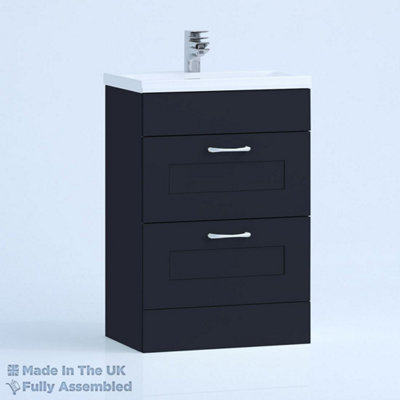 500mm Minimalist 2 Drawer Floor Standing Bathroom Vanity Basin Unit (Fully Assembled) - Oxford Matt Indigo