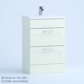 500mm Minimalist 2 Drawer Floor Standing Bathroom Vanity Basin Unit (Fully Assembled) - Oxford Matt Ivory