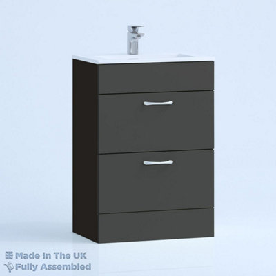 500mm Minimalist 2 Drawer Floor Standing Bathroom Vanity Basin Unit (Fully Assembled) - Vivo Gloss Anthracite Price Comparisons | Compare The Build