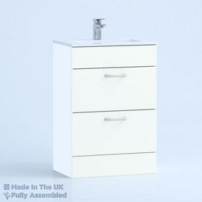 500mm Minimalist 2 Drawer Floor Standing Bathroom Vanity Basin Unit (Fully Assembled) - Vivo Gloss White