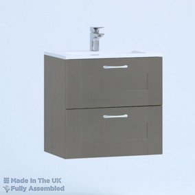 500mm Minimalist 2 Drawer Wall Hung Bathroom Vanity Basin Unit (Fully Assembled) - Cambridge Solid Wood Dust Grey