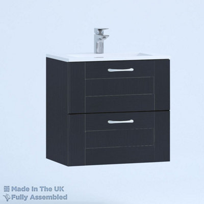 500mm Minimalist 2 Drawer Wall Hung Bathroom Vanity Basin Unit (Fully Assembled) - Cambridge Solid Wood Indigo