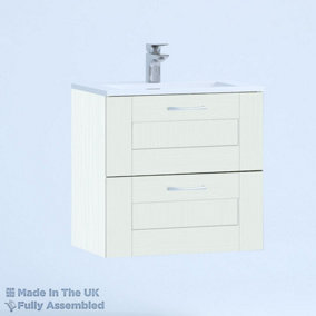 500mm Minimalist 2 Drawer Wall Hung Bathroom Vanity Basin Unit (Fully Assembled) - Cambridge Solid Wood Ivory