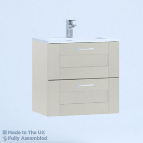 500mm Minimalist 2 Drawer Wall Hung Bathroom Vanity Basin Unit (Fully Assembled) - Cambridge Solid Wood Light Grey