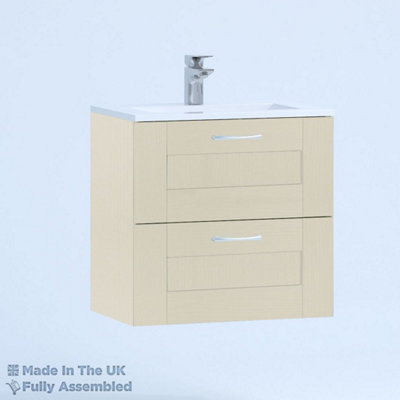 500mm Minimalist 2 Drawer Wall Hung Bathroom Vanity Basin Unit (Fully Assembled) - Cambridge Solid Wood Mussel