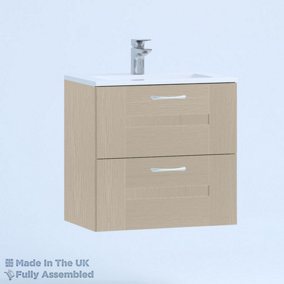 500mm Minimalist 2 Drawer Wall Hung Bathroom Vanity Basin Unit (Fully Assembled) - Cartmel Woodgrain Cashmere