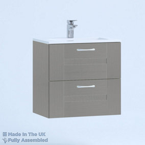 500mm Minimalist 2 Drawer Wall Hung Bathroom Vanity Basin Unit (Fully Assembled) - Cartmel Woodgrain Dust Grey