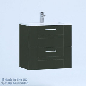 500mm Minimalist 2 Drawer Wall Hung Bathroom Vanity Basin Unit (Fully Assembled) - Cartmel Woodgrain Fir Green