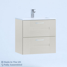 500mm Minimalist 2 Drawer Wall Hung Bathroom Vanity Basin Unit (Fully Assembled) - Cartmel Woodgrain Light Grey