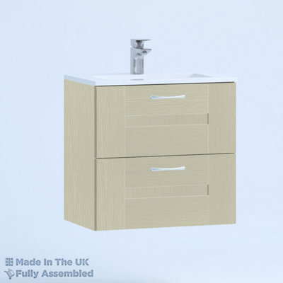 500mm Minimalist 2 Drawer Wall Hung Bathroom Vanity Basin Unit (Fully Assembled) - Cartmel Woodgrain Sage Green