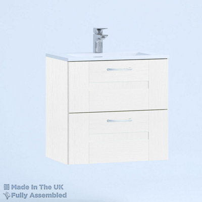 500mm Minimalist 2 Drawer Wall Hung Bathroom Vanity Basin Unit (Fully Assembled) - Cartmel Woodgrain White