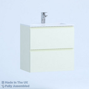 500mm Minimalist 2 Drawer Wall Hung Bathroom Vanity Basin Unit (Fully Assembled) - Lucente Gloss Cream