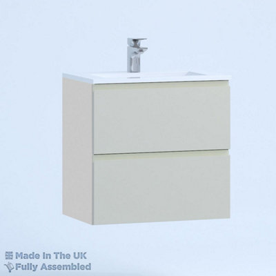 500mm Minimalist 2 Drawer Wall Hung Bathroom Vanity Basin Unit (Fully Assembled) - Lucente Gloss Light Grey