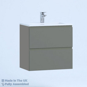 500mm Minimalist 2 Drawer Wall Hung Bathroom Vanity Basin Unit (Fully Assembled) - Lucente Matt Dust Grey