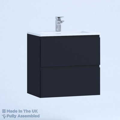 500mm Minimalist 2 Drawer Wall Hung Bathroom Vanity Basin Unit (Fully Assembled) - Lucente Matt Indigo Price Comparisons | Compare The Build