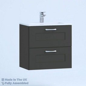500mm Minimalist 2 Drawer Wall Hung Bathroom Vanity Basin Unit (Fully Assembled) - Oxford Matt Anthracite