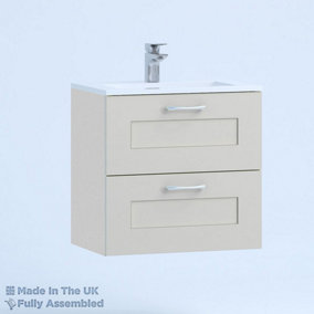 500mm Minimalist 2 Drawer Wall Hung Bathroom Vanity Basin Unit (Fully Assembled) - Oxford Matt Light Grey